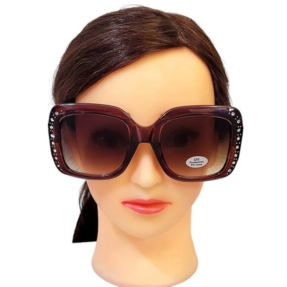 NEW Womens Sunglasses BLING Brown SQUARE Gold CROSS Rhinestones Brown Gold - Picture 4 of 5